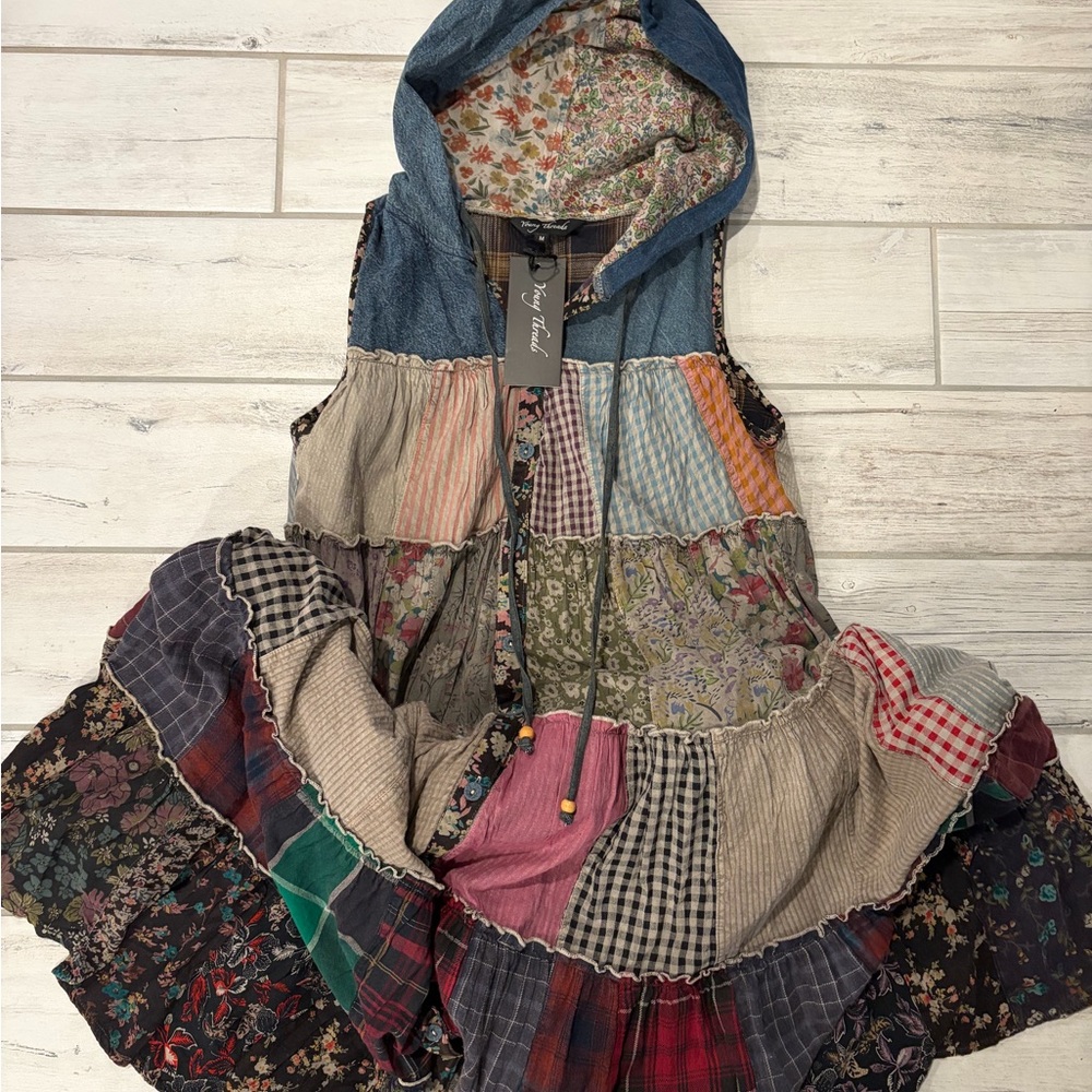 Patchwork Maxi Dress with Hood